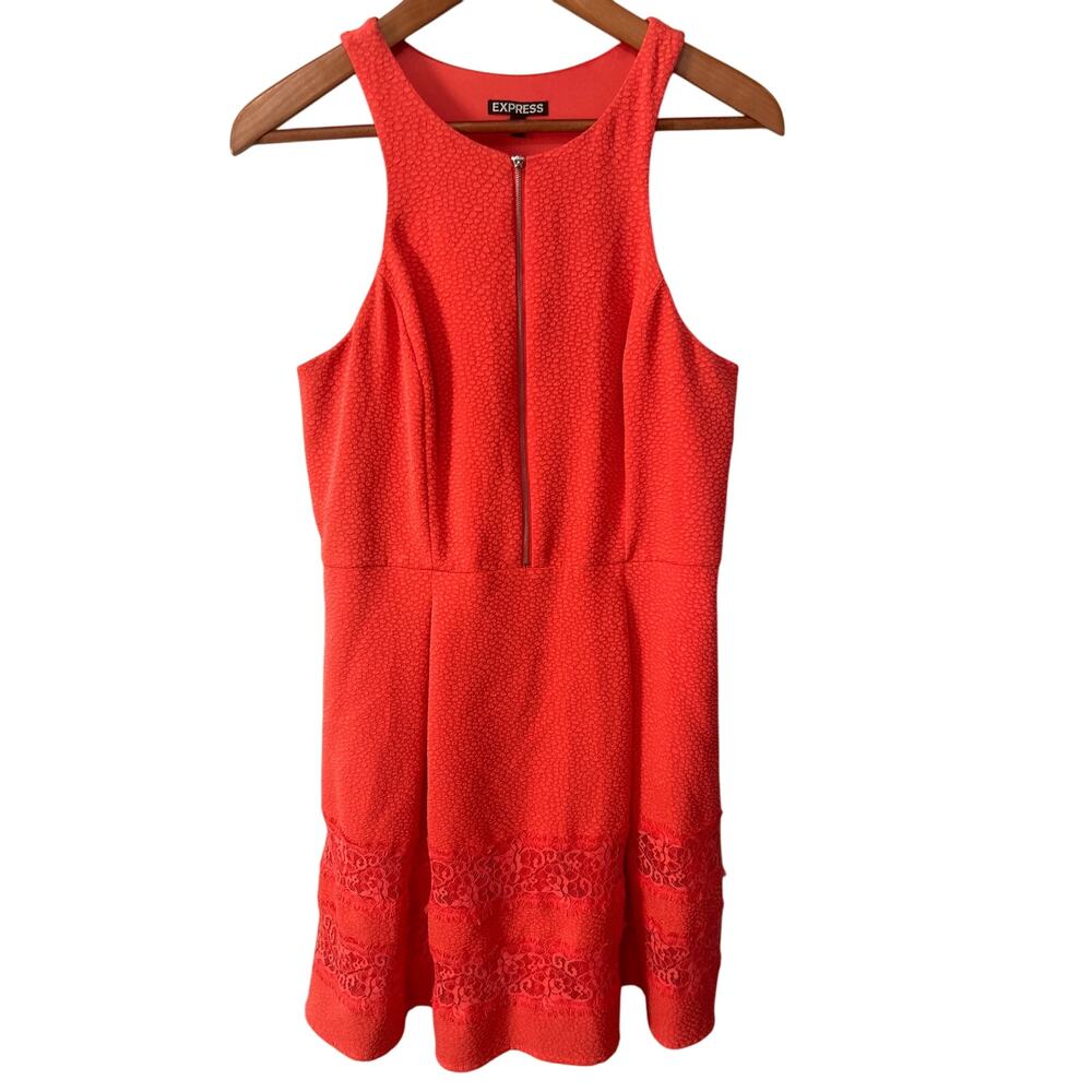 EXPRESS Coral Pebbled Sleeveless Racerback A-Line Front Zipper‎ Dress Size 10